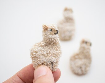 textile Alpaca mini embroidered brooch pin