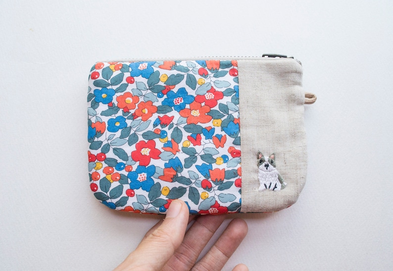 Liberty Hand-Embroidered Petit Zip Pouches Frenchie