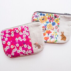 Liberty Hand-Embroidered Petit Zip Pouches Rabbit