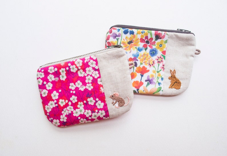 Liberty Hand-Embroidered Petit Zip Pouches Rabbit