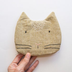 Taupe Cat small zip pouch case