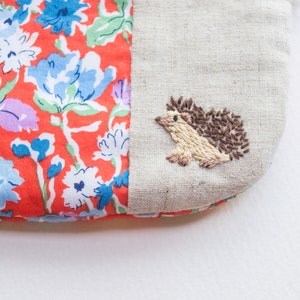 Liberty Hand-Embroidered Petit Zip Pouches Hedgehog