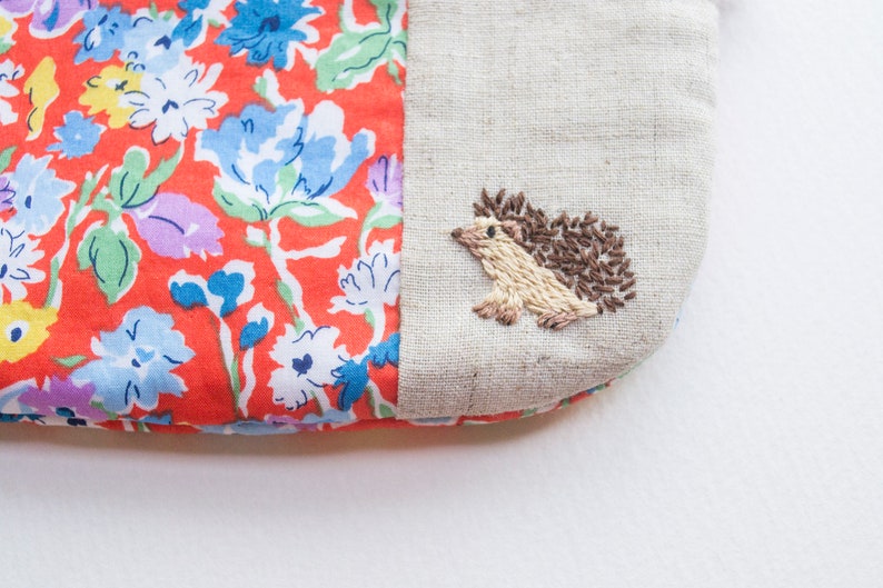 Liberty Hand-Embroidered Petit Zip Pouches Hedgehog