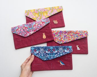 Liberty Hand-Embroidered Envelope Pouches - Cat Bird Dog Capybara