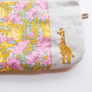 Liberty Hand-Embroidered Petit Zip Pouches Giraffe