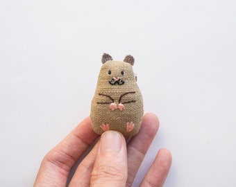 Hin the Hamster hand-embroidered brooch