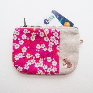 Liberty Hand-Embroidered Petit Zip Pouches Field Mouse