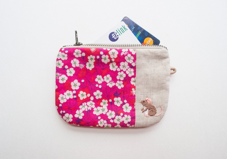 Liberty Hand-Embroidered Petit Zip Pouches Field Mouse