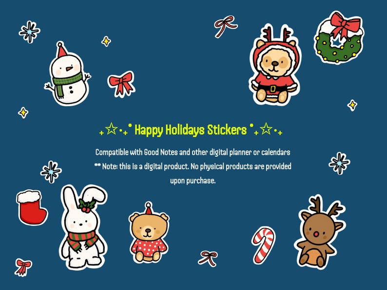 Happy Holidays Digital Sticker Set Cute Digital Stickers for Download ...