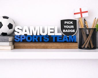 Plaque personnalisée pour porte ou étagère de chambre à coucher avec enseigne d'équipe de football