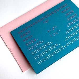 Vocal Dots - a handmade greeting cards using Gmund Paper. Heart-shaped braille with a message "with love" for your loved ones!