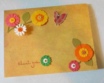 Thank You Card - Handmade with Flowers and Butterflies