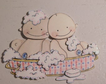 Baby Girl or Baby Boy Twins Embellishment Paper Piece -  Scrapbook Handmade Card Collage DIY