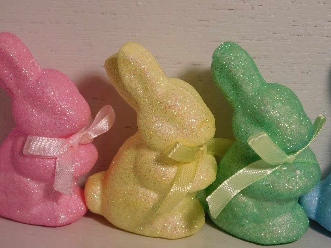 Set of Five Hand Glittered Styrofoam Easter Rabbits Bunnies Etsy