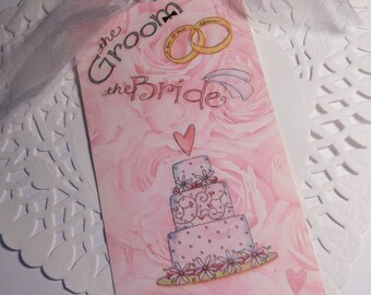 Handmade Wedding or Shower Gift Tag - Bride and Groom