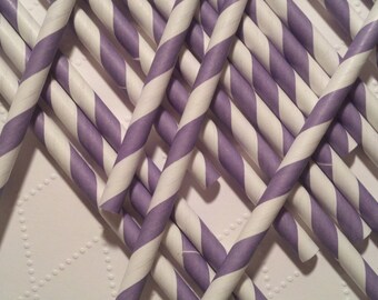 Purple and White Paper Straws - Two Dozen for Birthdays, Picnics, Parties