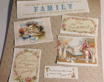 Family Themed Fabric Scraps - Fabric Embellishments - Set of 7