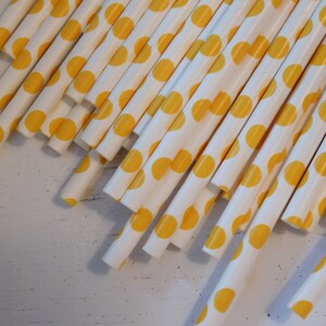 Set of 40 Paper Party Straws Yellow Polka Dots image 3