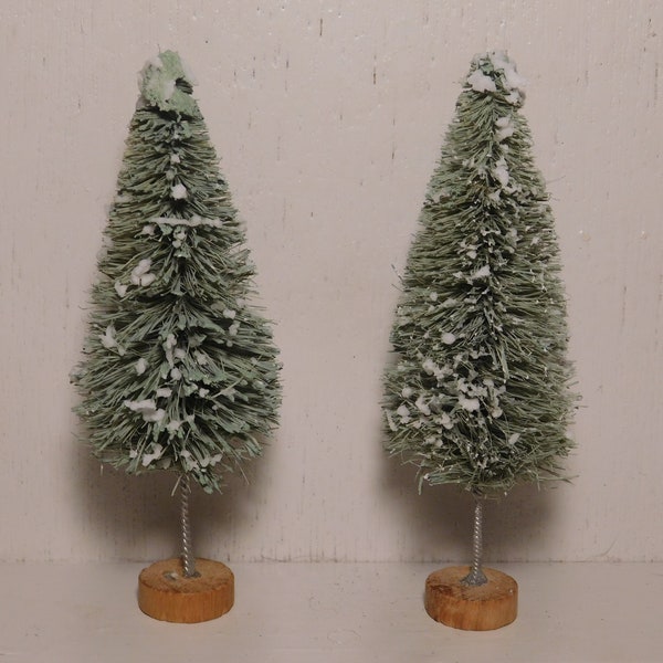 Set of Two Frosted Vintage Look Bottle Brush Trees - Christmas Holiday Decor - Craft Supplies