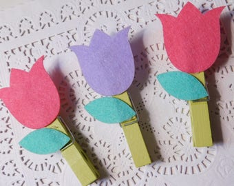 Wood Clothespin Clips - Handmade Tulips