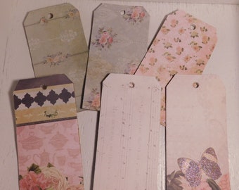 Set of Six Handmade Junk Journal Tags - Journaling Tags Project Life Planner Kit