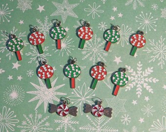 One Dozen Christmas Candy Metal Charms - Holiday DIY Craft Supplies