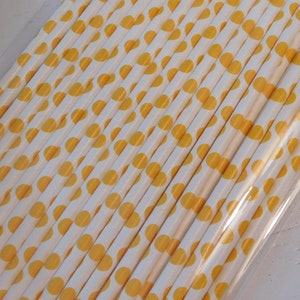 Set of 40 Paper Party Straws Yellow Polka Dots image 1