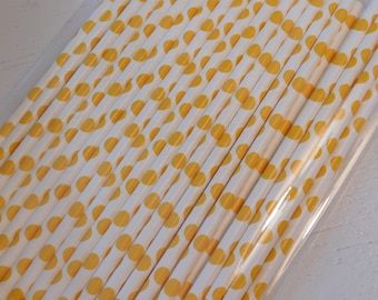 Set of 40 Paper Party Straws - Yellow Polka Dots