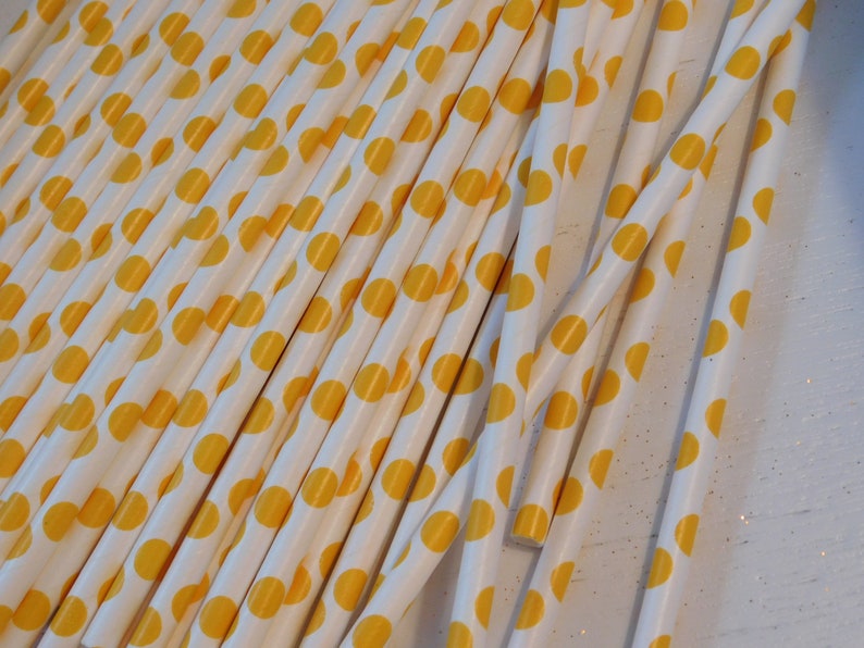 Set of 40 Paper Party Straws Yellow Polka Dots image 2