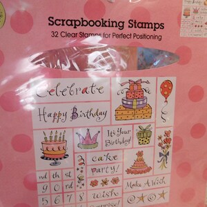 SALE - New in Package Birthday Themed Clear Stamp Set - 32 Clear Stamps