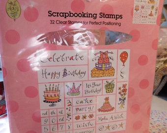 SALE - New in Package Birthday Themed Clear Stamp Set - 32 Clear Stamps