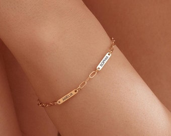 Custom Name Bracelet with Paperclip Chain, Engraved Name Charm Bracelet, Silver Name Bracelet, Personalized Bracelet, Bracelet Gift for Mom