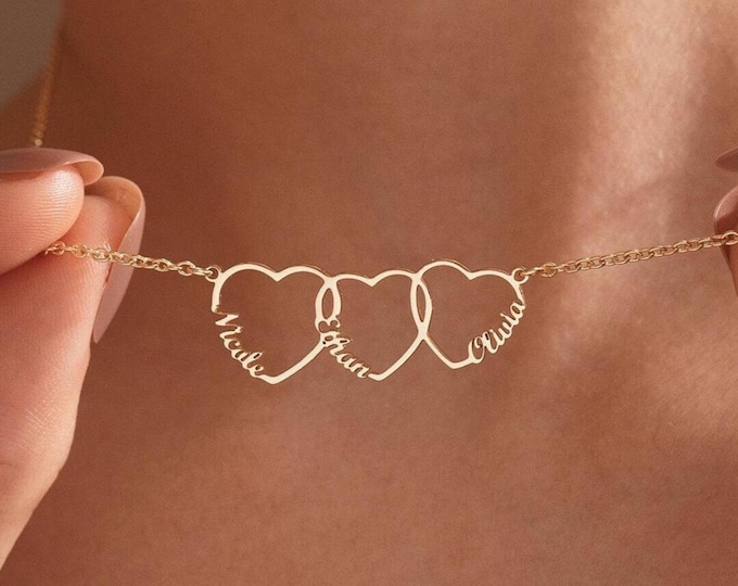 Familien Name Halskette mit Herz, Multiple Herz Halskette, Kinder Namen Halskette für Mama, personalisierte Halskette, Muttertagsgeschenk für Frau