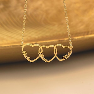 Collar de corazón personalizado con nombre, collar de corazón con 3 nombres, collar con nombre personalizado, regalo para mamá, regalo familiar, regalo de Navidad
