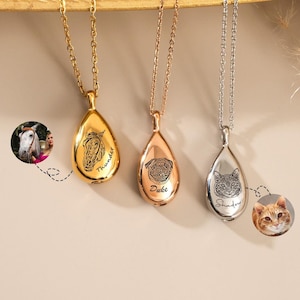 Personalized Cremation Urn Necklace, Pet Urn Necklace, Teardrop Pet Ashes Necklace, Pet Ash Holder, Pet Loss Gift, Memorial Gift for Her