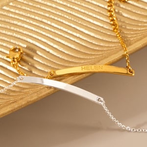 Pulsera de barra de plata esterlina, pulsera de barra con nombre grabado, regalo para el Día de la Madre, pulsera para mujer, regalo personalizado para mamá, regalo para esposa