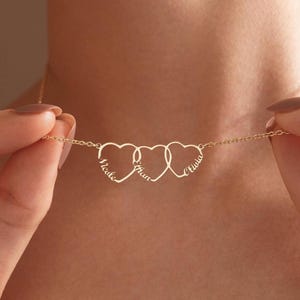 Collier prénom avec coeur, collier coeurs multiples, bijoux prénom enfant pour maman