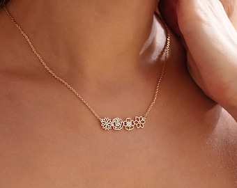 Collar de flores de nacimiento familiar para mamá, collar de flores de nacimiento combinadas, joyería floral, regalo personalizado, regalo para recién nacidos, regalo para el Día de la Madre