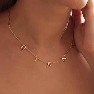 Collar personalizado con letras espaciadas, collar con nombre inicial personalizado, collar con apellido para madre, joyería con nombre, regalo para el Día de la Madre para mamá