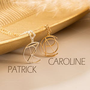 Collar con nombre dibujado a mano, diseño de logotipo minimalista, diseño de monograma, joyería con letras geométricas, regalo para pareja, regalo de aniversario para esposa