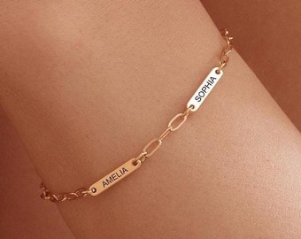 Engraved Name Bracelet, Kids Name Bracelet, Family Name Bar Bracelet, Two Three Name Bracelets, Personalized Jewelry, Christmas Gift for Mom
