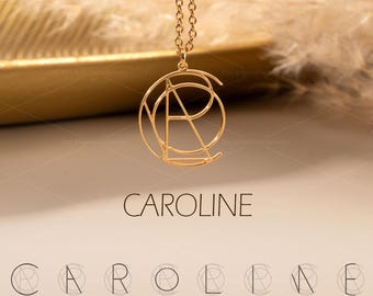 Logo Name Halskette, Minimalist Logo Initialen Design, Geometrische Buchstabe Schmuck, Paar Geschenk, Jahrestag Geschenk, Weihnachtsgeschenk, Geschenk für Mädchen