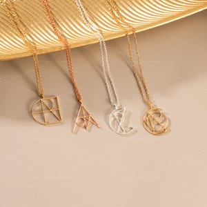 Logo Name Necklace, Minimalist Logo Initials Design, Geometric Letter Jewelry, Couple Gift, Anniversary Gift, Christmas Gift, Gift for Girl