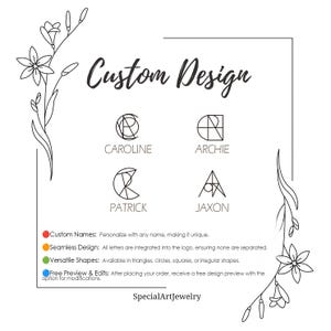 May include: Custom logo design for a name, with examples of the letters C, A, and P integrated into geometric shapes. The text "Custom Design" is at the top of the image. The text "SpecialArtJewelry" is at the bottom of the image.