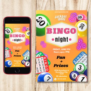 Bingo Flyer PartyInvitation, Editable Bingo Night Invitation, Fun Bingo Party, Editable Evite, Customizable Digital Invitation, Jackpot