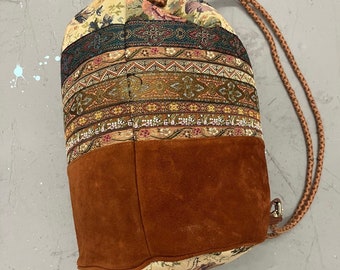 vintage Tapestry drawstring Express traveling bohemian distressed hobo bookbag bag