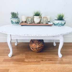 Vintage  provincial style Coastal living rustic shabby chic hand painted and distressed wood coffee table