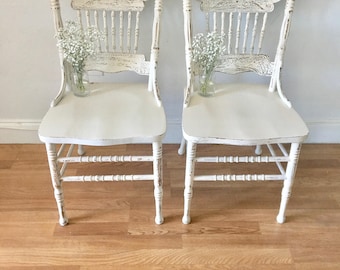 Vintage Wooden Chair Set of Antique  Cream color  Dining Chair 2