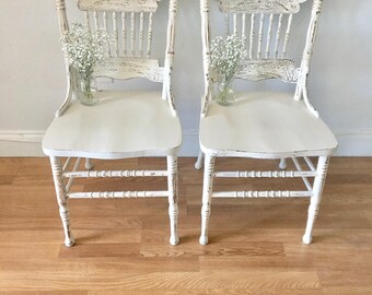 Vintage Wooden Chair Set of Antique  Cream color  Dining Chair 2