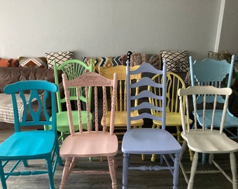 Custom for Jennifer chairs solid wood  painted MIX MATCH and colors and distressed wood rustic dining chairs 22 chairs